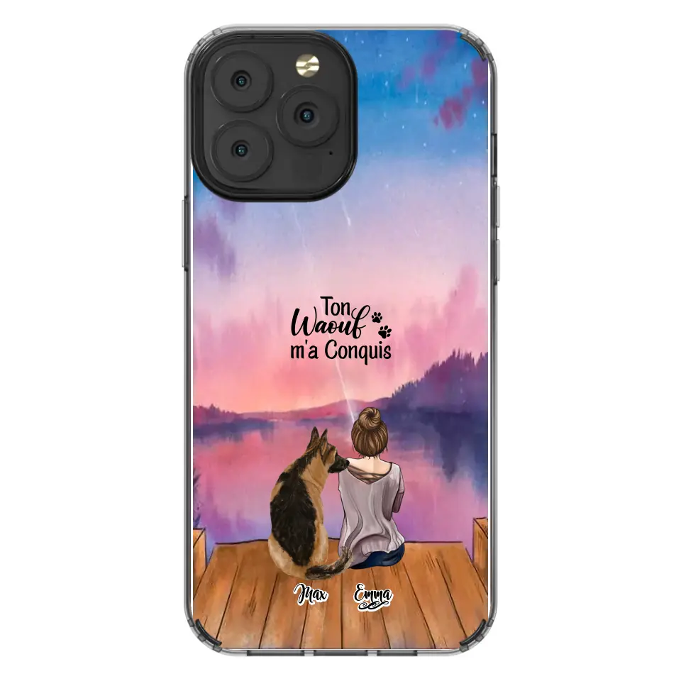 Coque personnalisée - Fille et jusqu'à 4 chiens