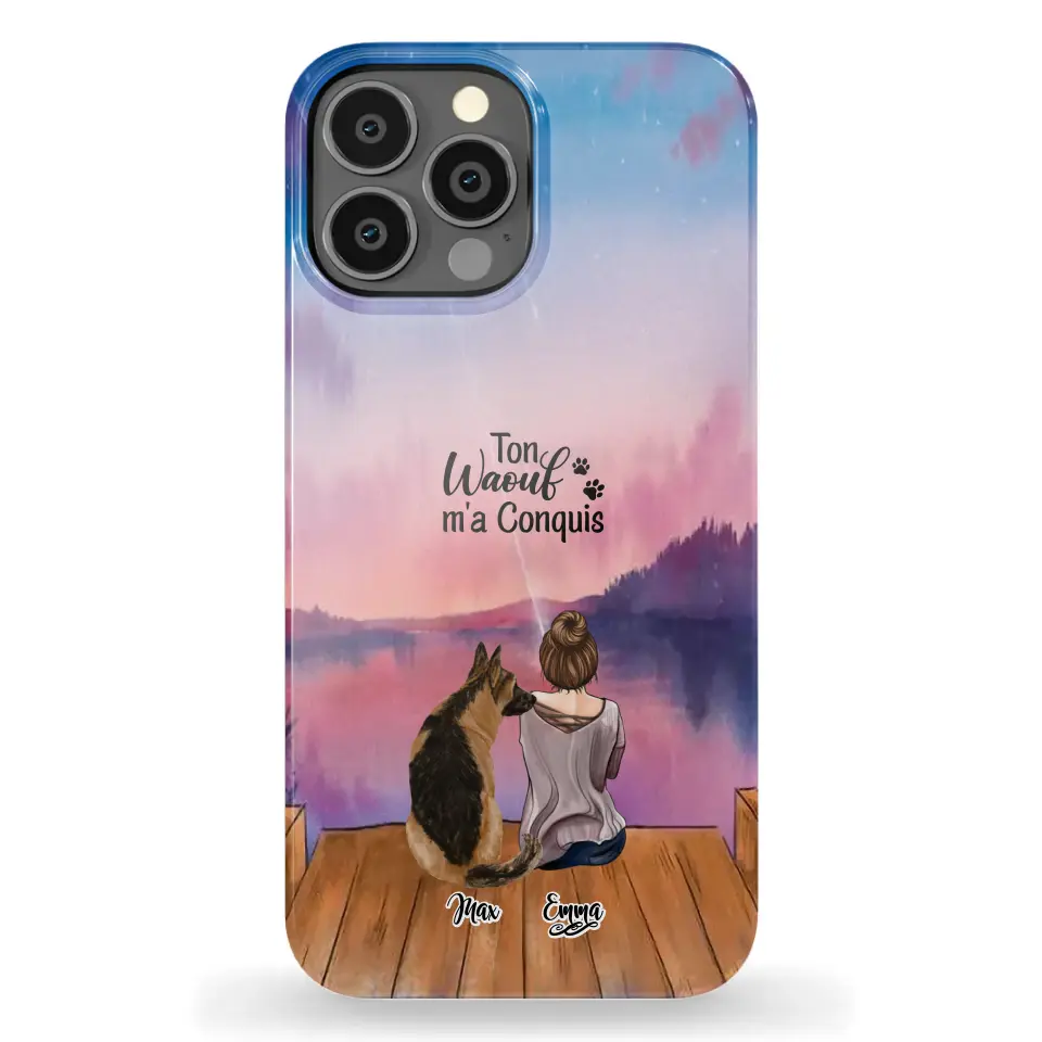 Coque personnalisée - Fille et jusqu'à 4 chiens