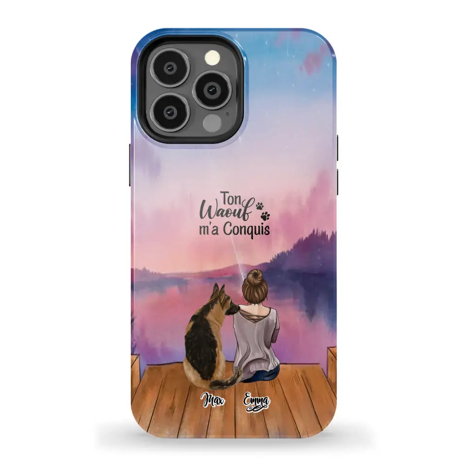 Coque personnalisée - Fille et jusqu'à 4 chiens
