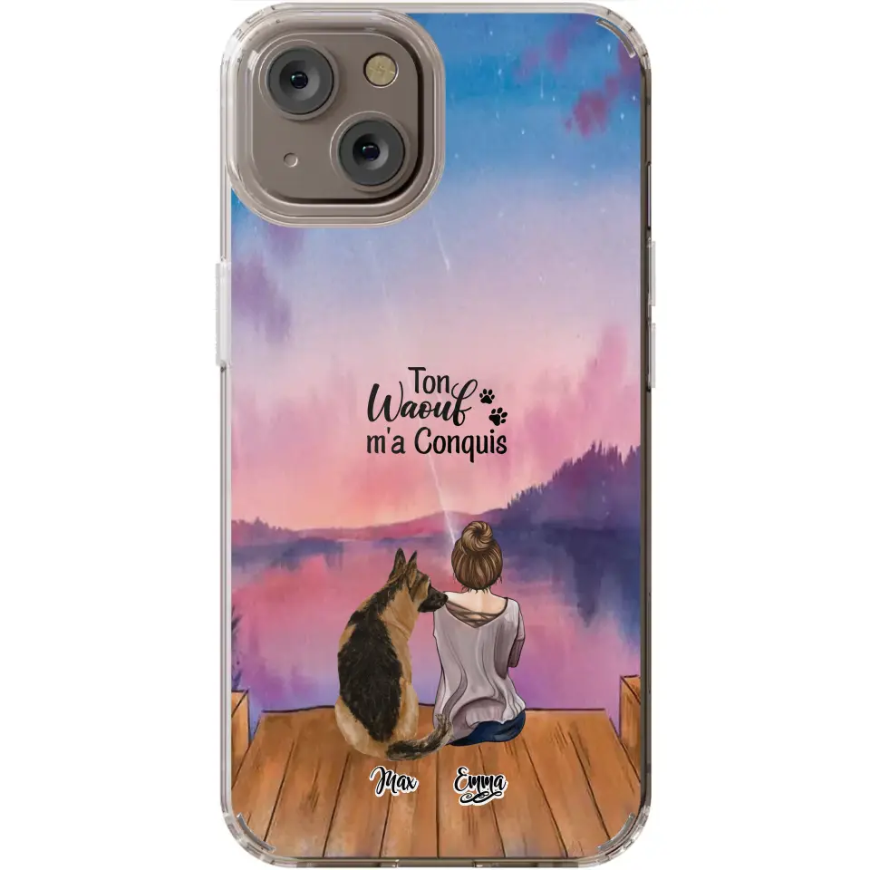 Coque personnalisée - Fille et jusqu'à 4 chiens