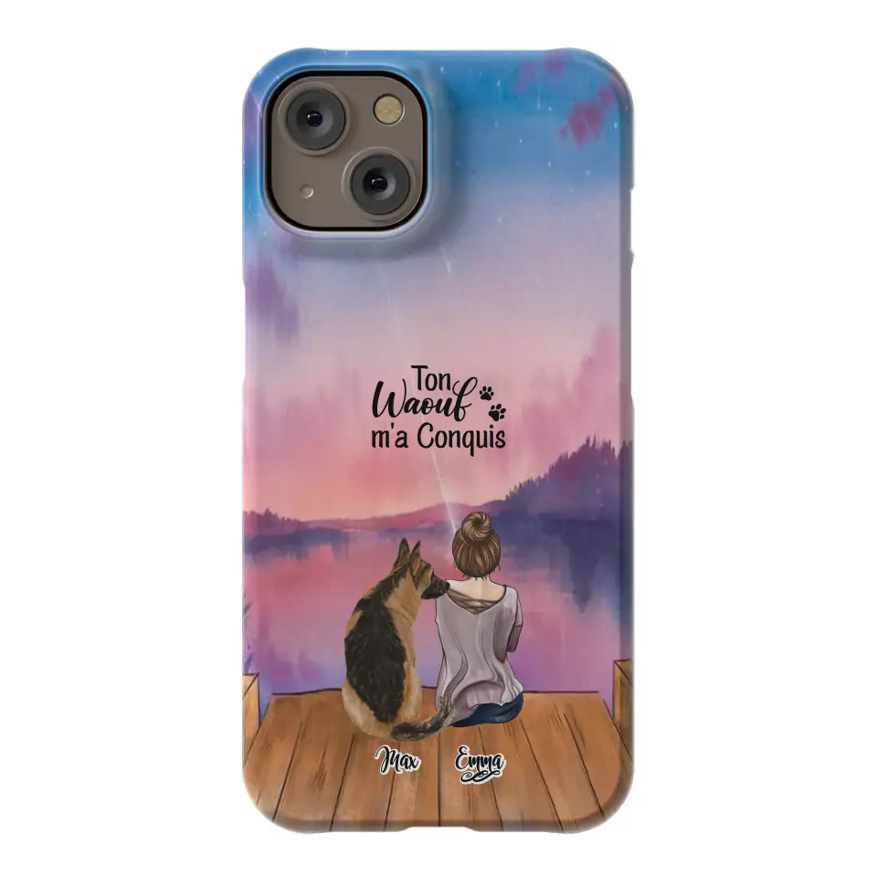 Coque personnalisée - Fille et jusqu'à 4 chiens