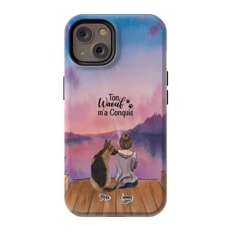 Coque personnalisée - Fille et jusqu'à 4 chiens