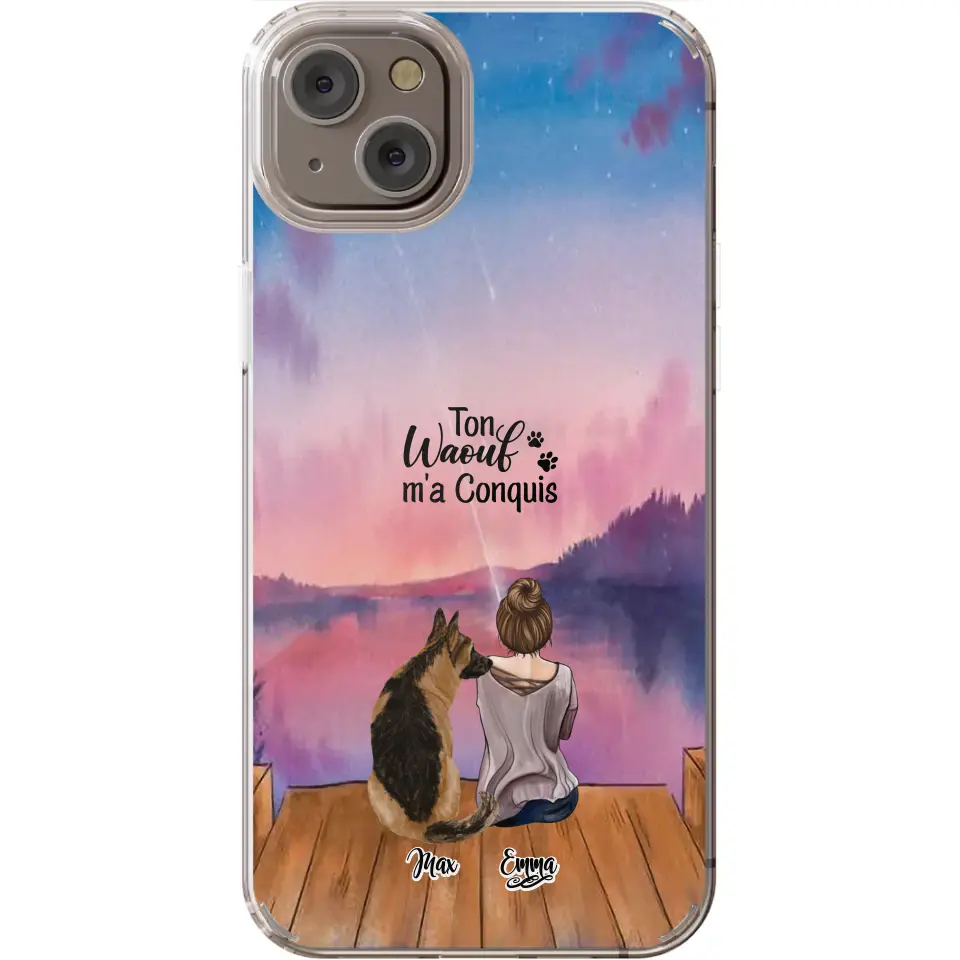 Coque personnalisée - Fille et jusqu'à 4 chiens