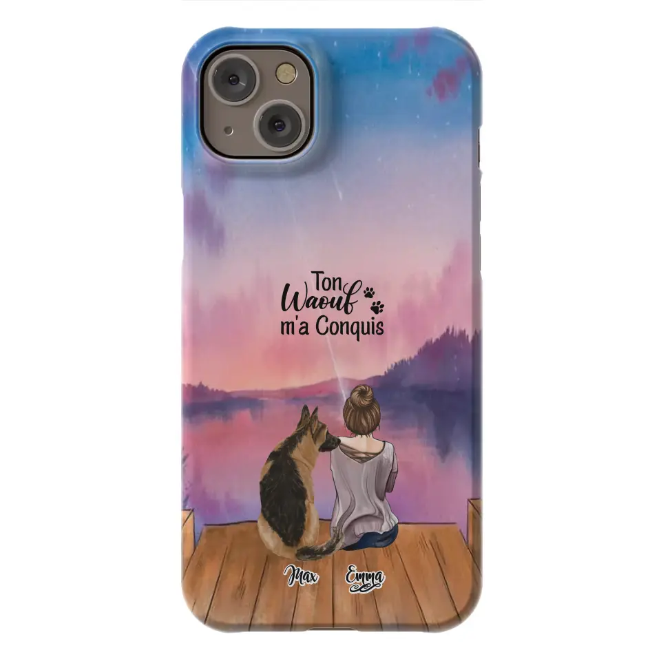 Coque personnalisée - Fille et jusqu'à 4 chiens