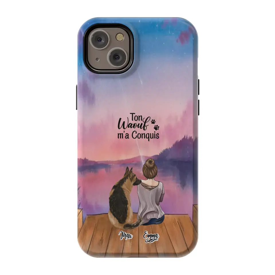 Coque personnalisée - Fille et jusqu'à 4 chiens
