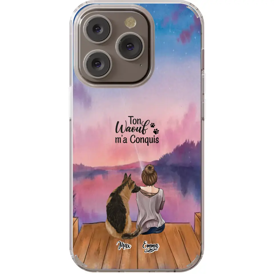 Coque personnalisée - Fille et jusqu'à 4 chiens