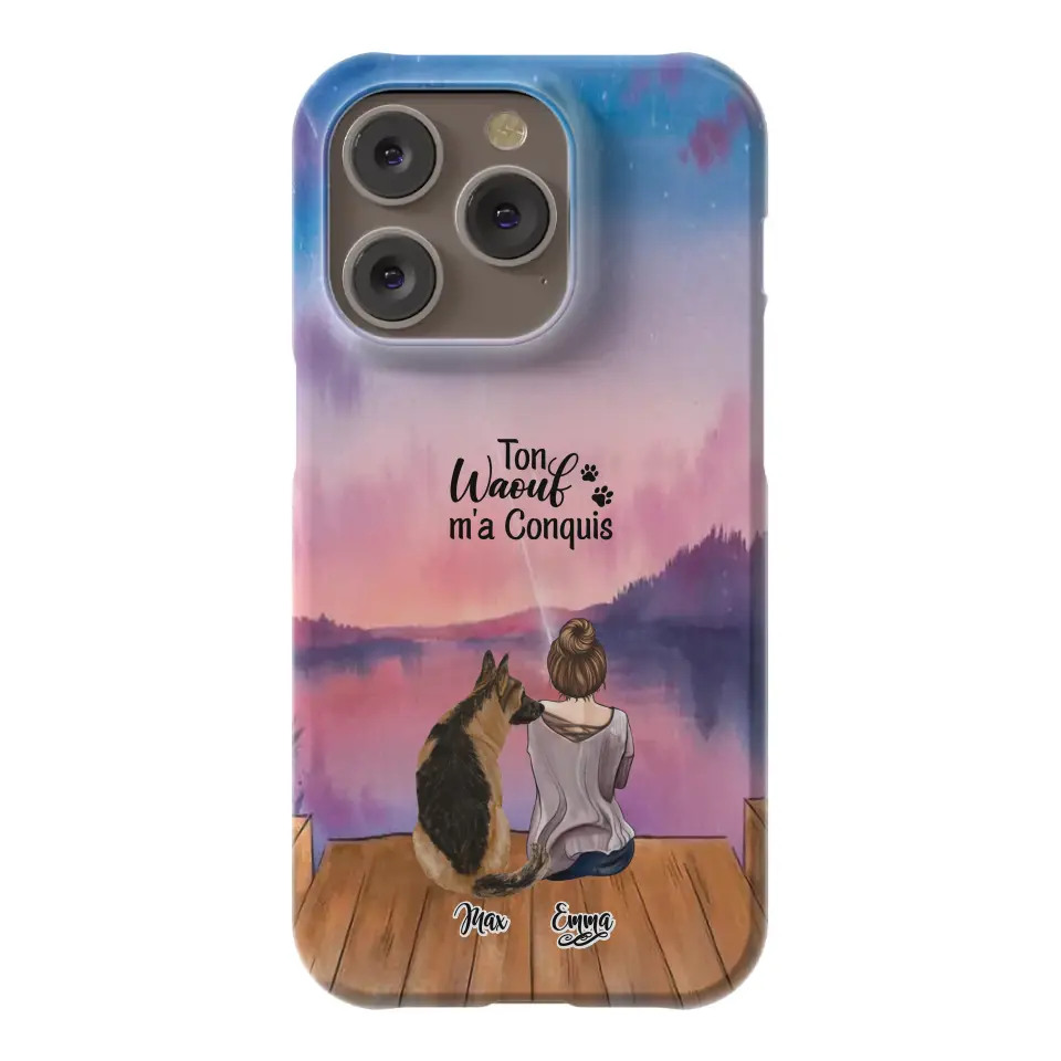 Coque personnalisée - Fille et jusqu'à 4 chiens
