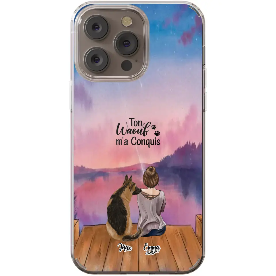 Coque personnalisée - Fille et jusqu'à 4 chiens