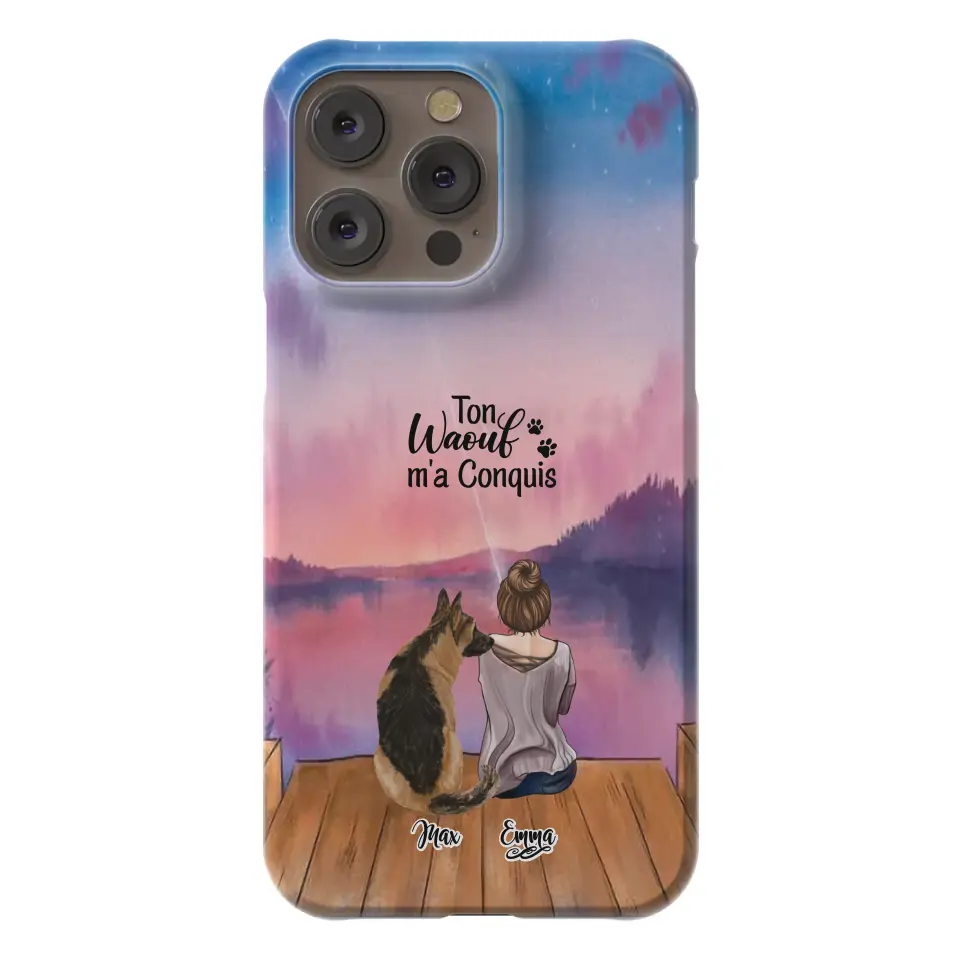 Coque personnalisée - Fille et jusqu'à 4 chiens