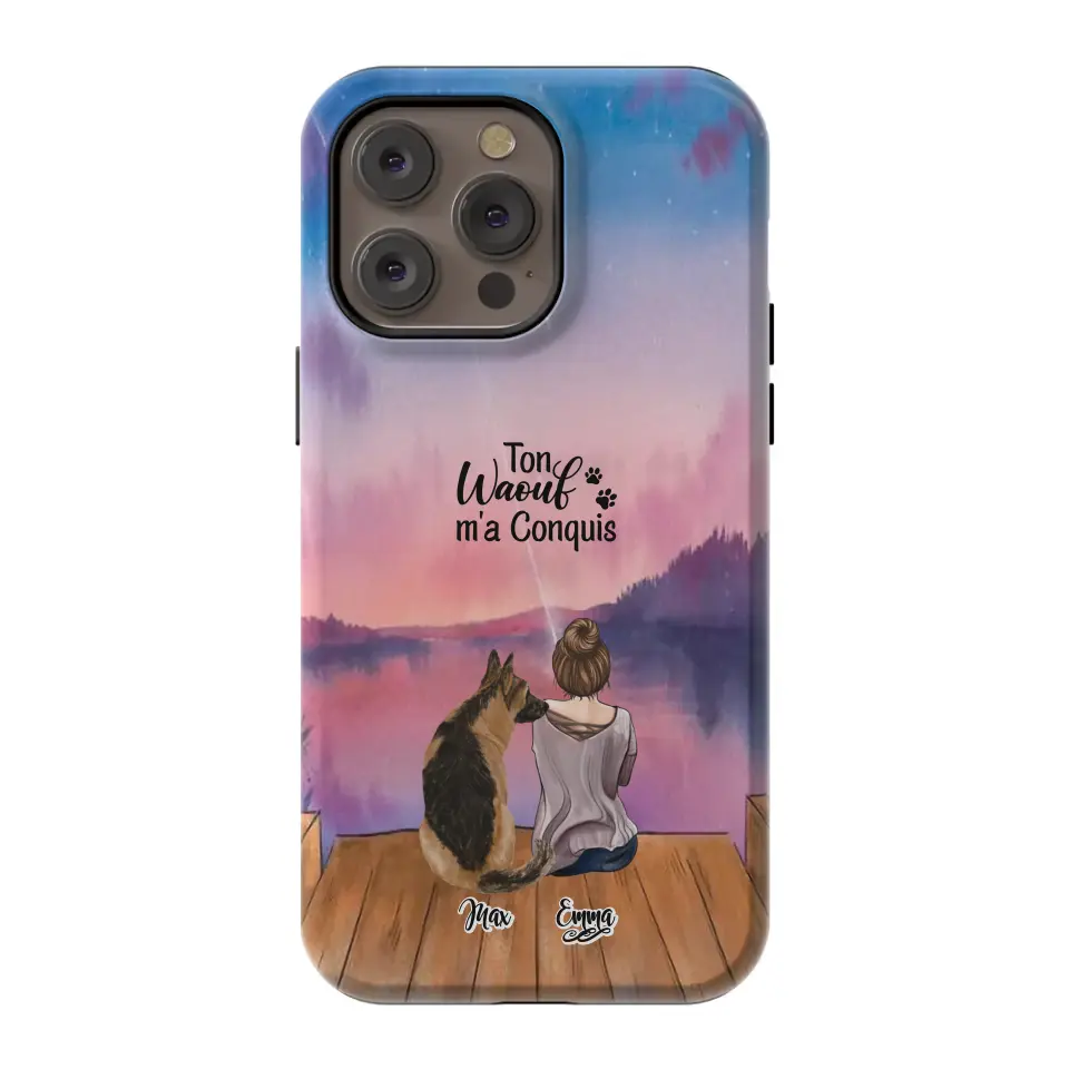 Coque personnalisée - Fille et jusqu'à 4 chiens