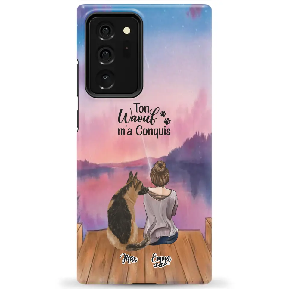 Coque personnalisée - Fille et jusqu'à 4 chiens
