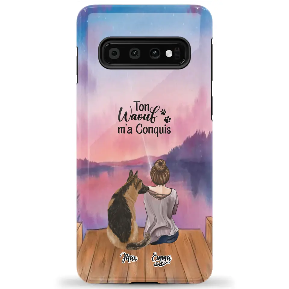 Coque personnalisée - Fille et jusqu'à 4 chiens