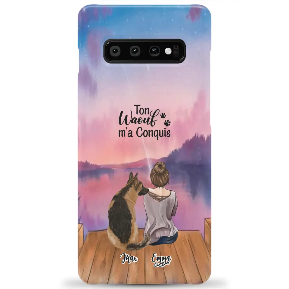 Coque personnalisée - Fille et jusqu'à 4 chiens