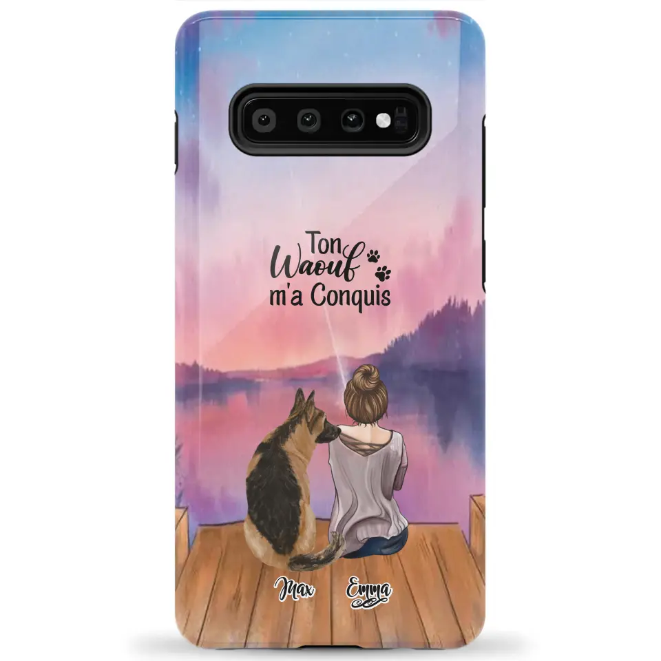 Coque personnalisée - Fille et jusqu'à 4 chiens