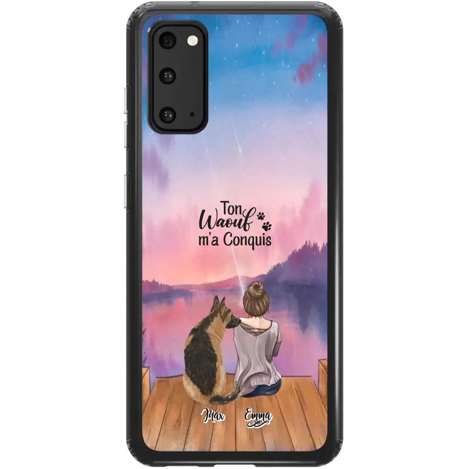Coque personnalisée - Fille et jusqu'à 4 chiens
