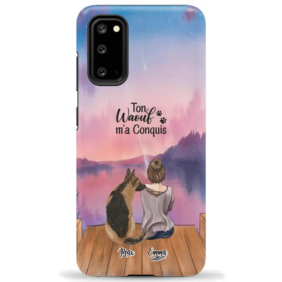 Coque personnalisée - Fille et jusqu'à 4 chiens