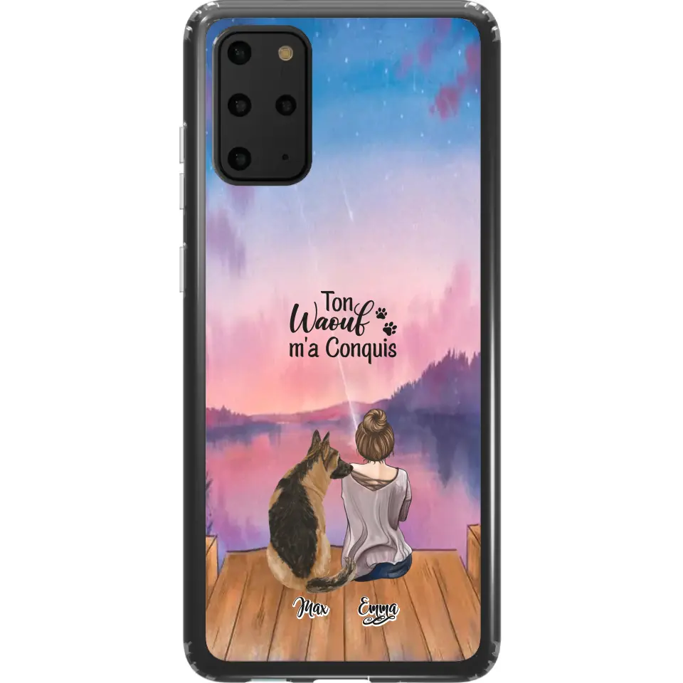 Coque personnalisée - Fille et jusqu'à 4 chiens