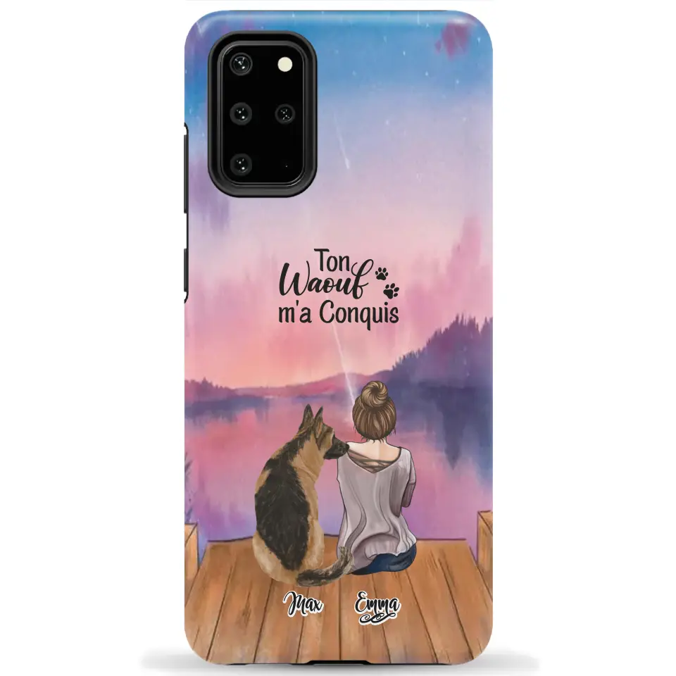 Coque personnalisée - Fille et jusqu'à 4 chiens