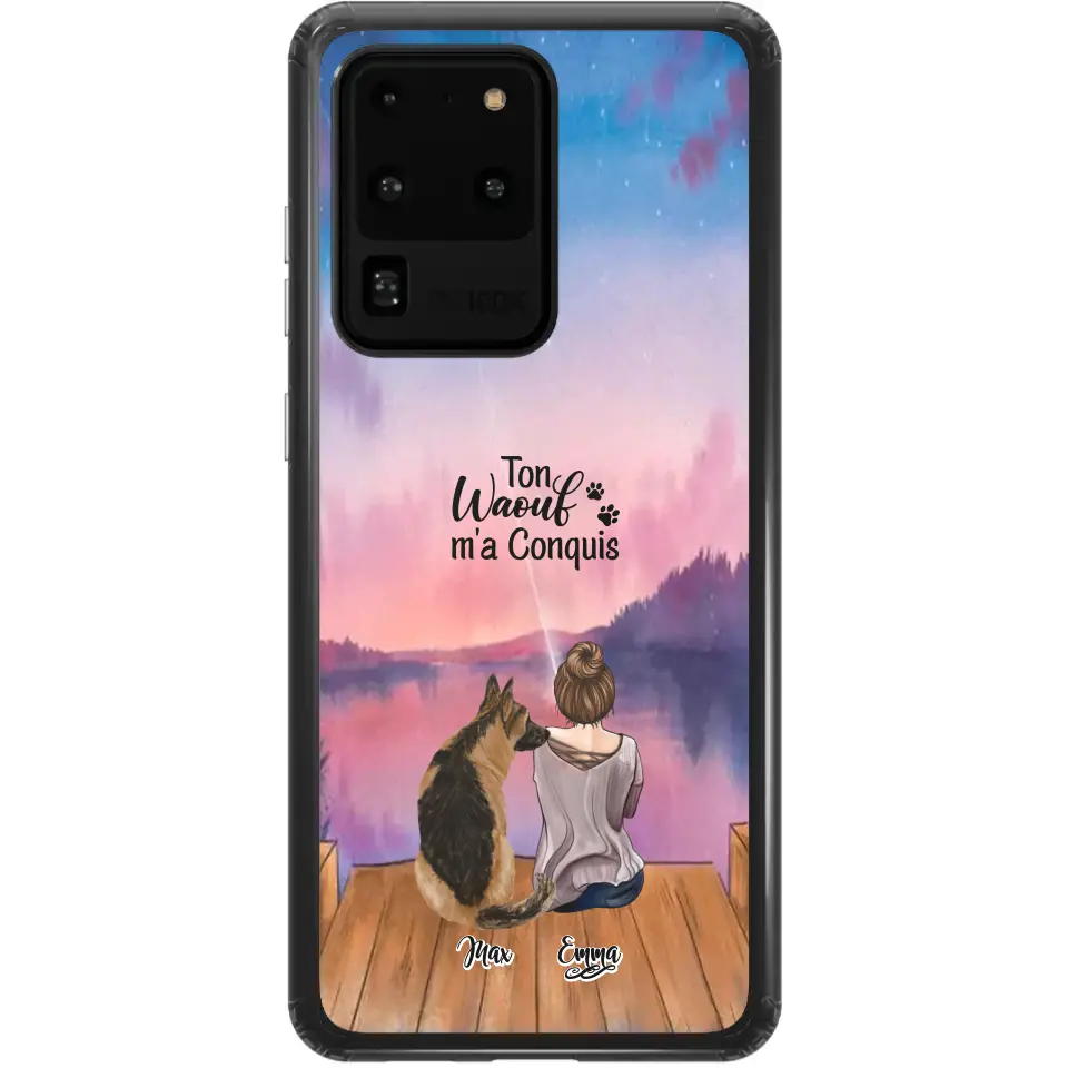 Coque personnalisée - Fille et jusqu'à 4 chiens