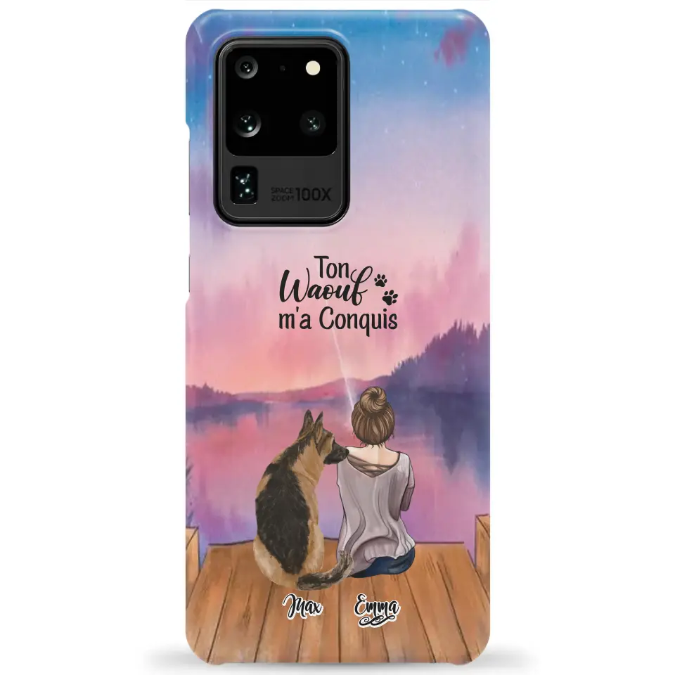 Coque personnalisée - Fille et jusqu'à 4 chiens