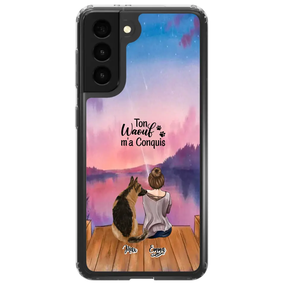 Coque personnalisée - Fille et jusqu'à 4 chiens
