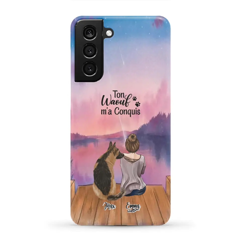 Coque personnalisée - Fille et jusqu'à 4 chiens