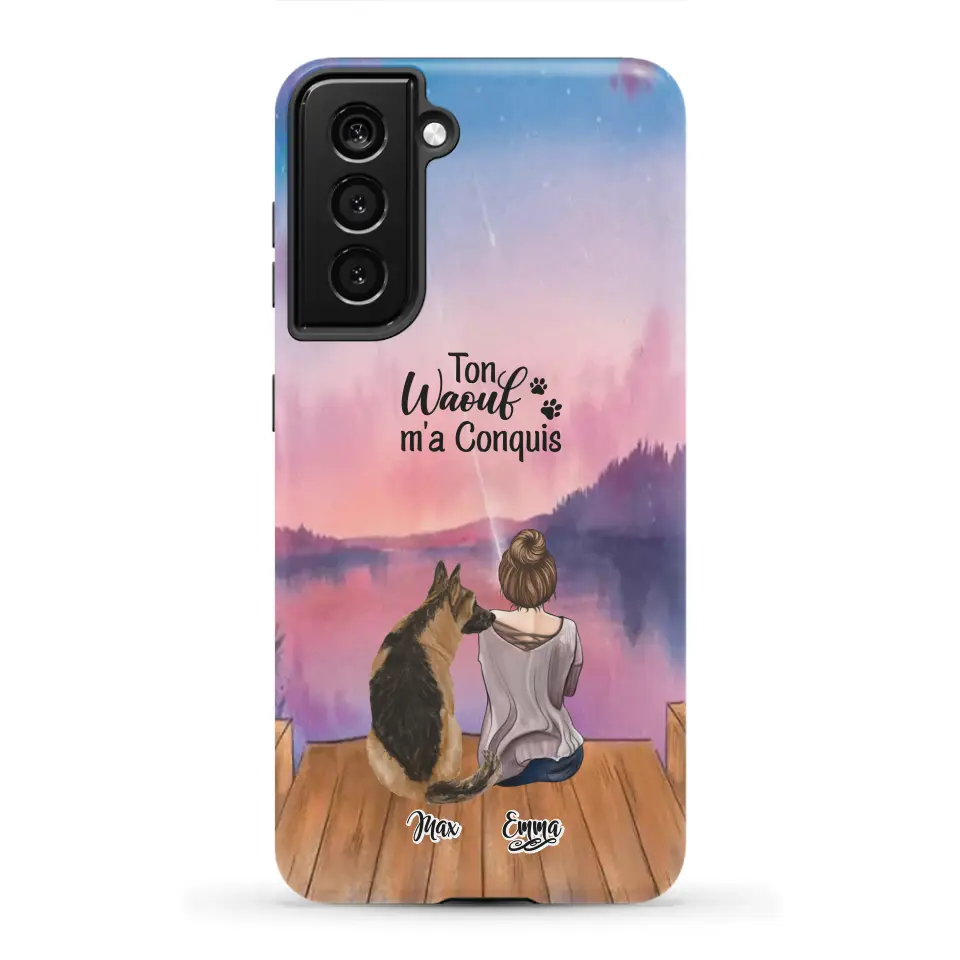 Coque personnalisée - Fille et jusqu'à 4 chiens