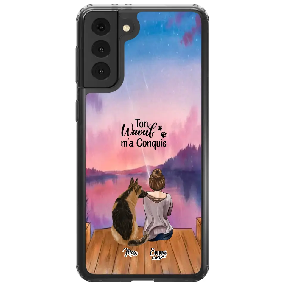 Coque personnalisée - Fille et jusqu'à 4 chiens