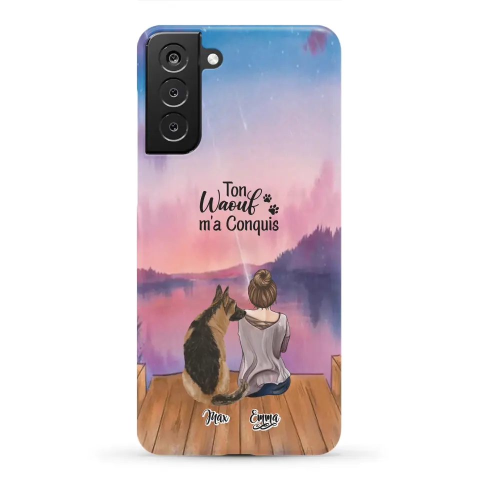 Coque personnalisée - Fille et jusqu'à 4 chiens