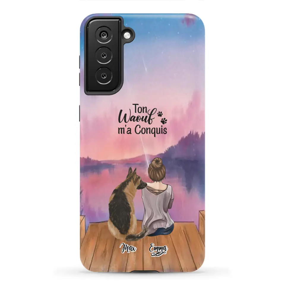 Coque personnalisée - Fille et jusqu'à 4 chiens