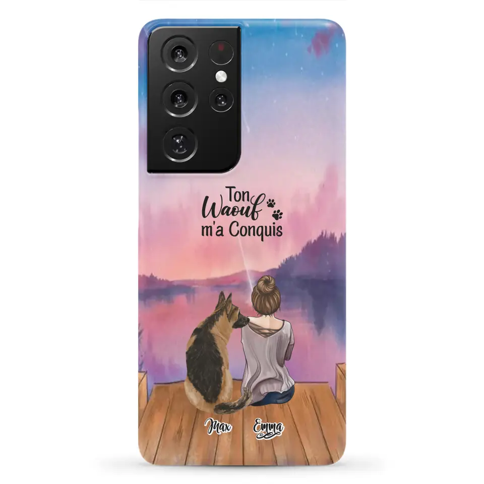 Coque personnalisée - Fille et jusqu'à 4 chiens