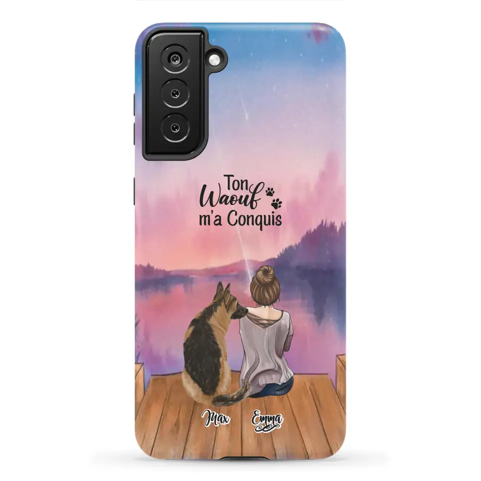 Coque personnalisée - Fille et jusqu'à 4 chiens