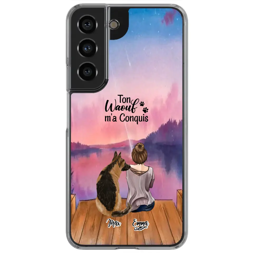 Coque personnalisée - Fille et jusqu'à 4 chiens