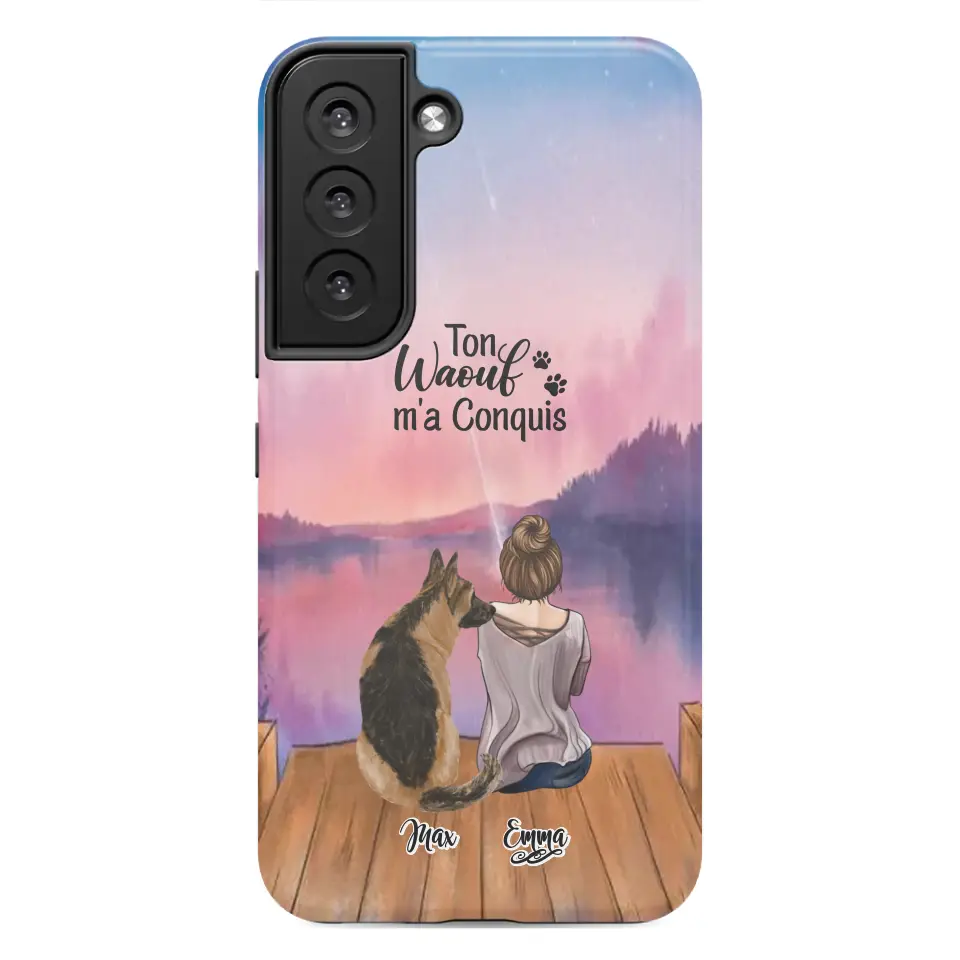 Coque personnalisée - Fille et jusqu'à 4 chiens