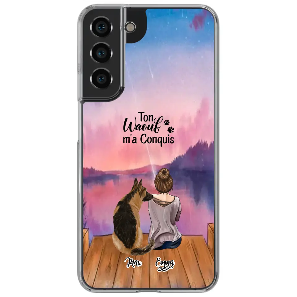 Coque personnalisée - Fille et jusqu'à 4 chiens
