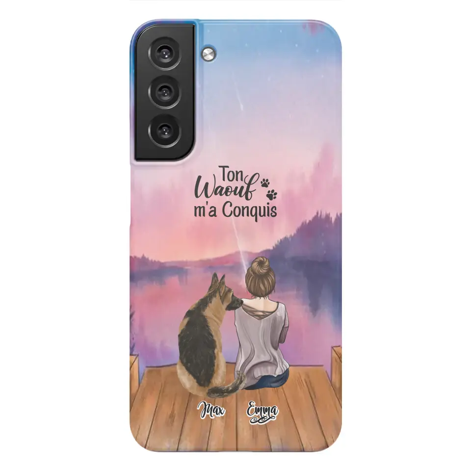 Coque personnalisée - Fille et jusqu'à 4 chiens