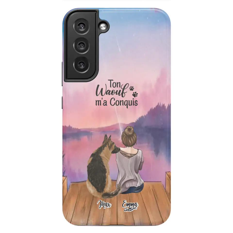 Coque personnalisée - Fille et jusqu'à 4 chiens