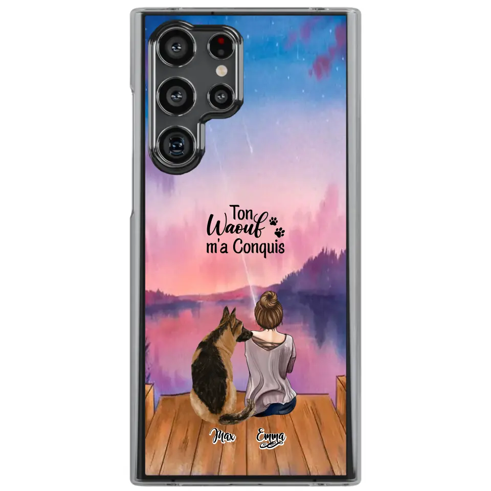 Coque personnalisée - Fille et jusqu'à 4 chiens