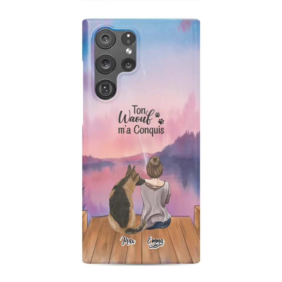 Coque personnalisée - Fille et jusqu'à 4 chiens