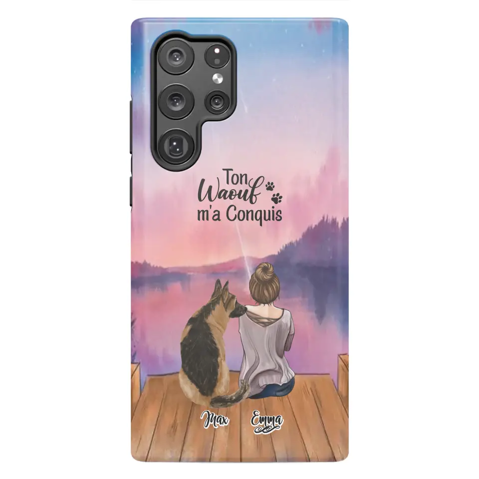 Coque personnalisée - Fille et jusqu'à 4 chiens