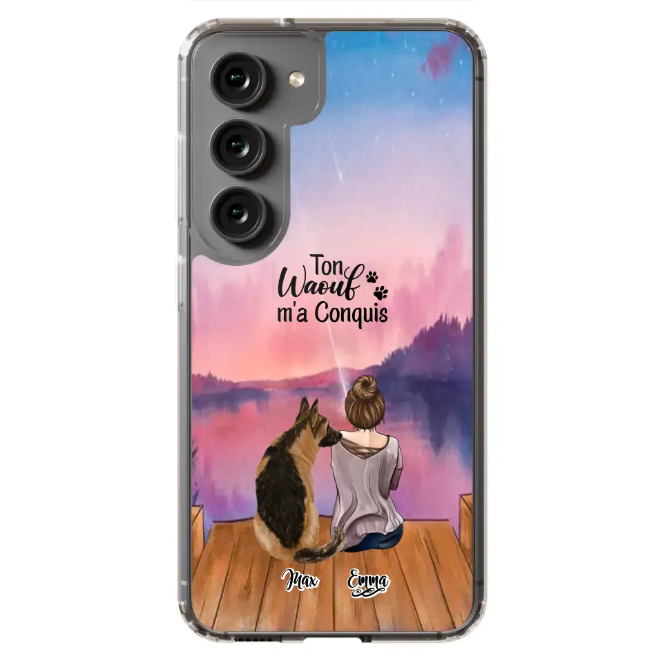 Coque personnalisée - Fille et jusqu'à 4 chiens