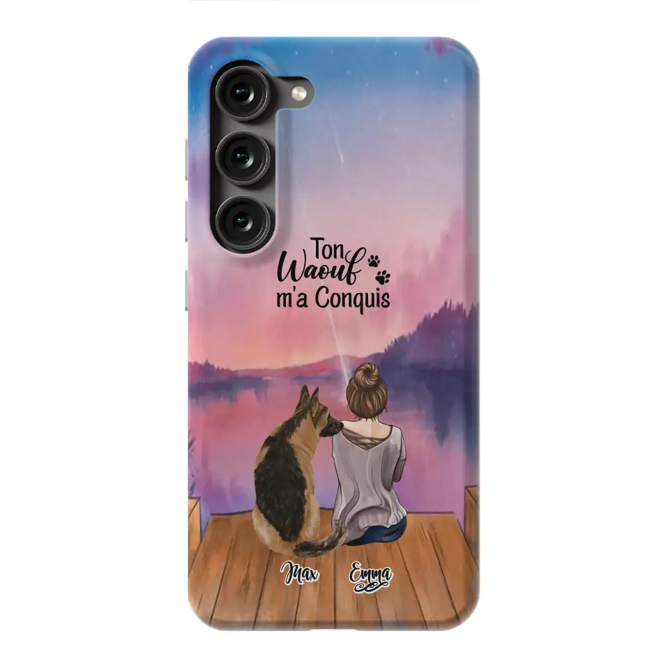 Coque personnalisée - Fille et jusqu'à 4 chiens