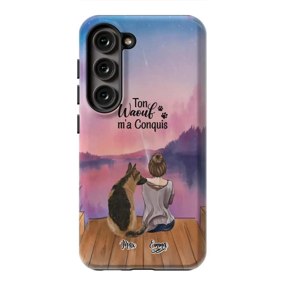 Coque personnalisée - Fille et jusqu'à 4 chiens