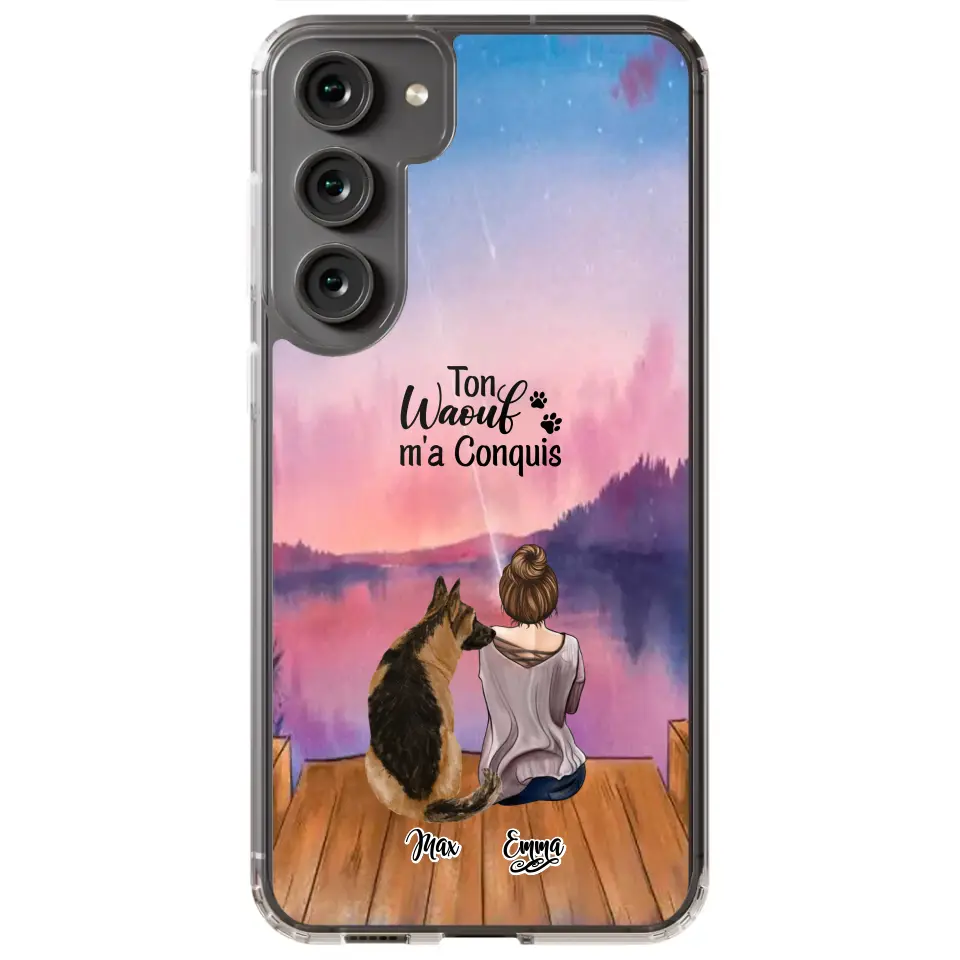 Coque personnalisée - Fille et jusqu'à 4 chiens