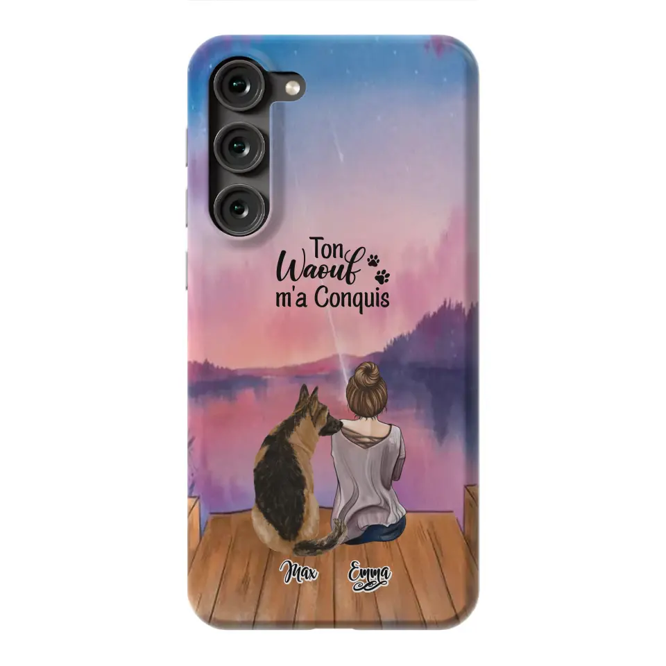 Coque personnalisée - Fille et jusqu'à 4 chiens