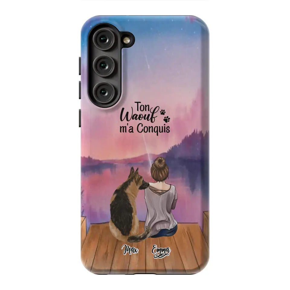 Coque personnalisée - Fille et jusqu'à 4 chiens