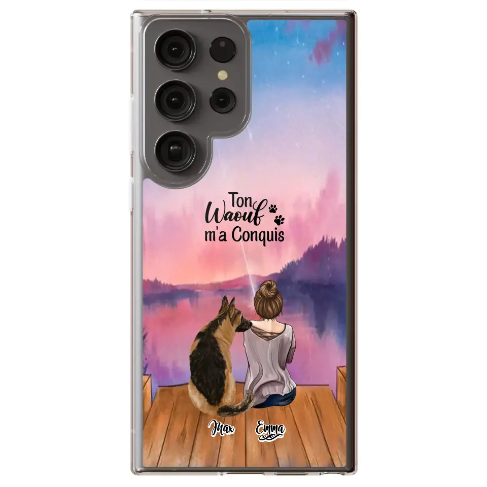 Coque personnalisée - Fille et jusqu'à 4 chiens