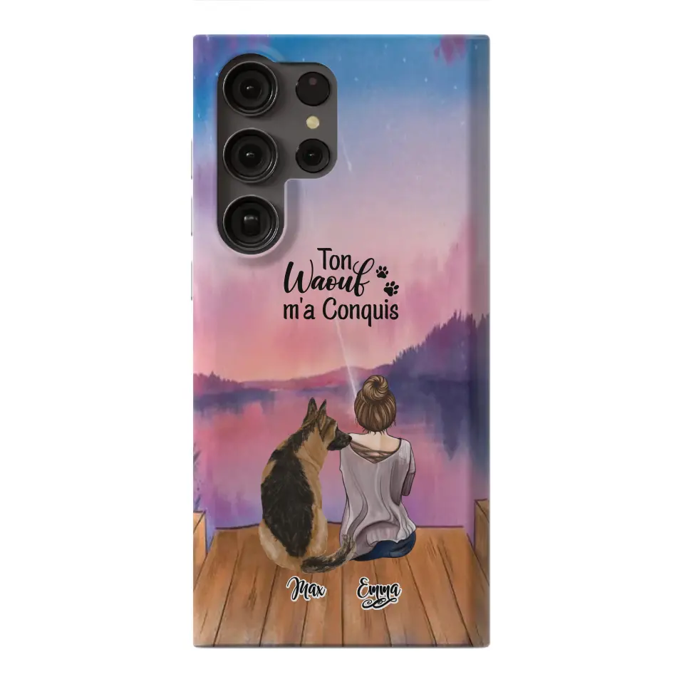 Coque personnalisée - Fille et jusqu'à 4 chiens