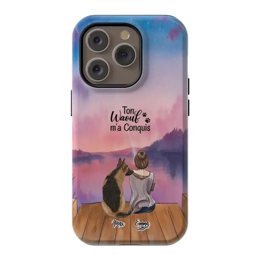 Coque personnalisée - Fille et jusqu'à 4 chiens